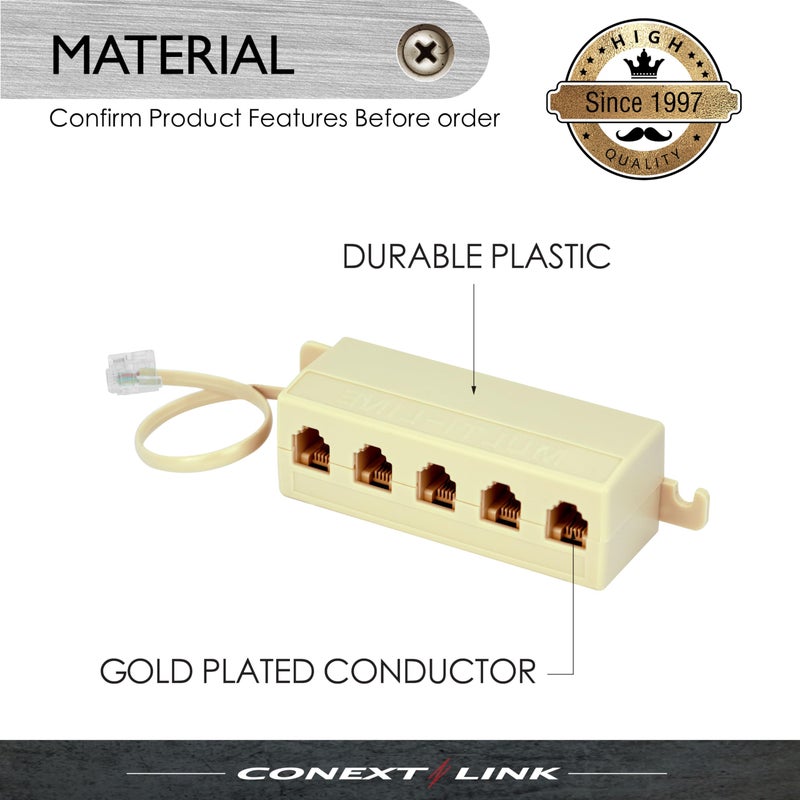 Conext Link 6P4C RJ11 Telephone Phone Line Modular Jack Splitter Male Female Coupler Adapter (bei'ge) ï¼ˆ33300ï¼‰ - Image 2